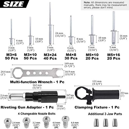 Swpeet 211Pcs Black Alloy Steel Electric Rivet Gun Adapter Kit, Including 2.4/3.2/4.0/4.8mm Diameter Rivet Head and Handle Wrench with 500Pcs - WoodArtSupply