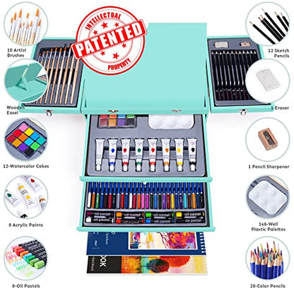 85 Piece Deluxe Wooden Art Supplies, Art Kit with Easel and Acrylic Pad, Art Set for Teens, Adults and Artist Beginners, Creative Gift Box with