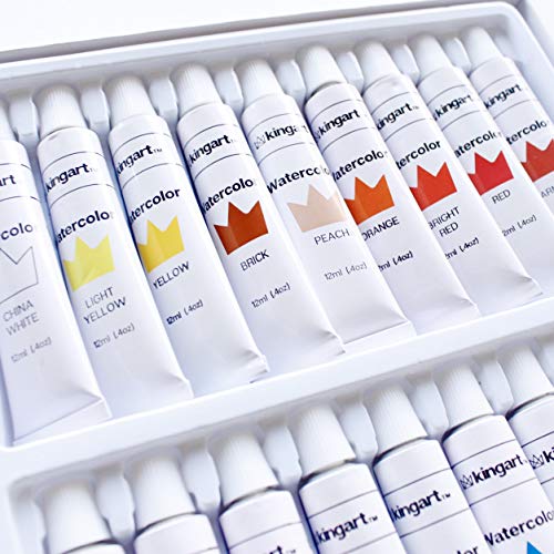 KINGART Studio Watercolor Paint, 12ml (.4oz), Set of 18 Colors KINGART