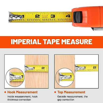 ValueMax Tape Measure 16FT with Fractions 1/8, 3 Pack Retractable Easy Read Measuring Tape, Imperial Pocket Measurement Tape with Metal Belt Clip for - WoodArtSupply