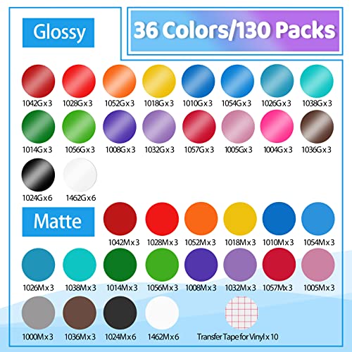 Lya Vinyl Permanent Vinyl for Cricut - 130 Pack 12 "x12 Self Adhesive Vinyl Sheets，120 Vinyl Sheets & 10 Transfer Tape Sheets for Cutting Machines Lya Vinyl