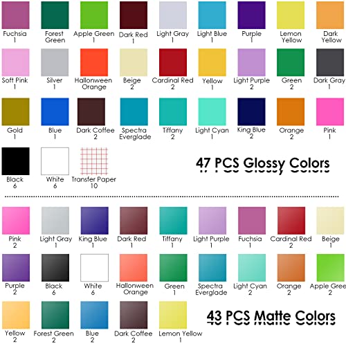 HTVRONT Permanent Vinyl for Cricut Machine-100 Pack 12"x12" Adhesive Vinyl Sheets Set, 90 Sheets Permanent Vinyl Bundle & 10 Transfer Tape for Vinyl HTVRONT