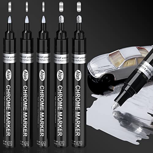 5 Chrome Paint Pen - Mirror Chrome Marker for Plastic Model Metal Repair Kit Tire DIY, Liquid Chrome Pen, Metallic Silver Permanent Marker DAPAWIN
