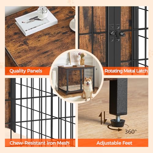 MAHANCRIS Dog Crate Furniture with Cushion, 31.5" Wooden Heavy Duty Dog Kennel with Double Doors, Indoor Dog House End Table, Dog Cage for Small MAHANCRIS