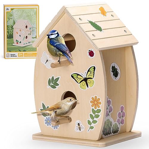 SainSmart Jr. Bird House Kit for Kids to Build and Paint - Art Craft Wooden Toys - Unfinished Wood Crafts with Stickers - Woodworking Crafts for - WoodArtSupply