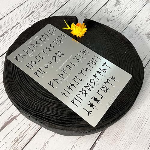 Aleks Melnyk No.409 Metal Stencil, Elder Futhark and Anglo-Saxon Runes 0.5in, Ancient Alphabet, Sigil Magic Alphabet Stencil 1 PC, Template Wood Aleks Melnyk
