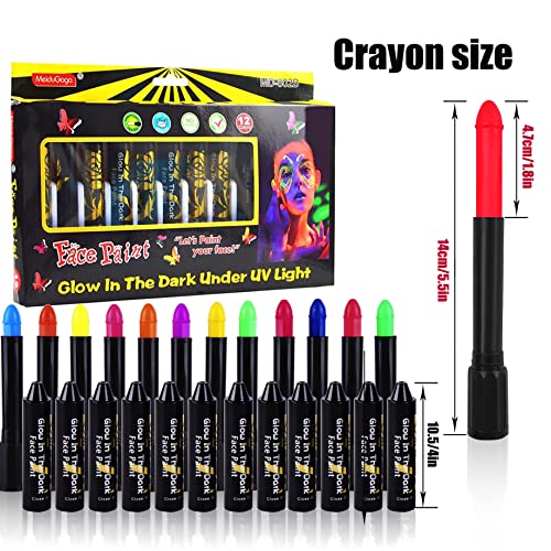 12 Colors Glow In The Dark Under Black Light Face & Body Paint, UV Black  Light Glow Body Paint Makeup Fluorescent Neon Face Painting Crayons Kit for  Halloween Costume Holiday Birthday Masquerades