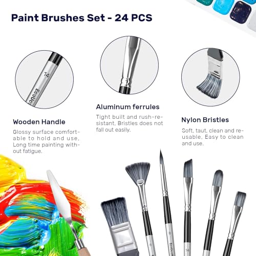 EooUooIP Paint Brushes for Acrylic Painting, 24 Pack Paint Brushes Set for Acrylic Painting Oil Watercolor Canvas Boards Rock Body Face Nail Art,