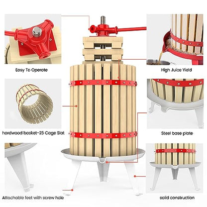 4.75 Gallon Fruit Wine Press - 100% Nature Apple&Grape&Berries Crusher Manual Juice Maker for Kitchen, Solid Wood Basket with 8 Blocks Heavy Duty - WoodArtSupply