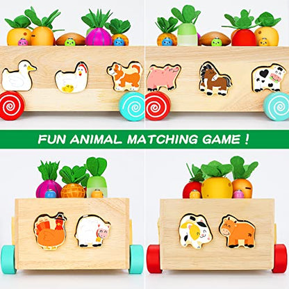 Wooden Montessori Toys for 1 2 3 Year Old Baby Girls and Boys, Wood Farm Animals Toys Christmas Birthday Gifts for Toddlers Age 1-3, Educational