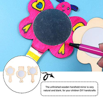 Beaupretty 15pcs Small Wooden Mirror Kids Toys Mirrors Vanity Mirror Single Side Hand Mirror Kids Art Painting Toy Travel Makeup Mirror Unfinished