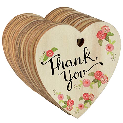 obmwang 50 Pieces 3" Natural Heart Wood Slices, DIY Wooden Ornaments Unfinished Predrilled Wooden Heart Embellishments with Natural Twine for obmwang