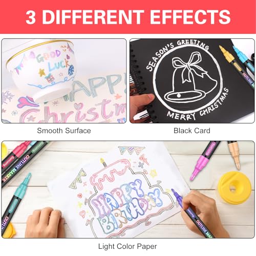 Gunsamg Outline Markers Double Line 48 Colors for Doodle Writing Shimmer Markers Pens Outline pens with Glitter, and Metallic Effects - WoodArtSupply