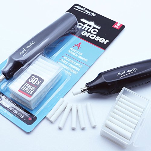 Mont Marte Electric Eraser, Includes 30 Eraser Refills. Suitable for use with Graphite Pencils and Color Pencils. MONT MARTE