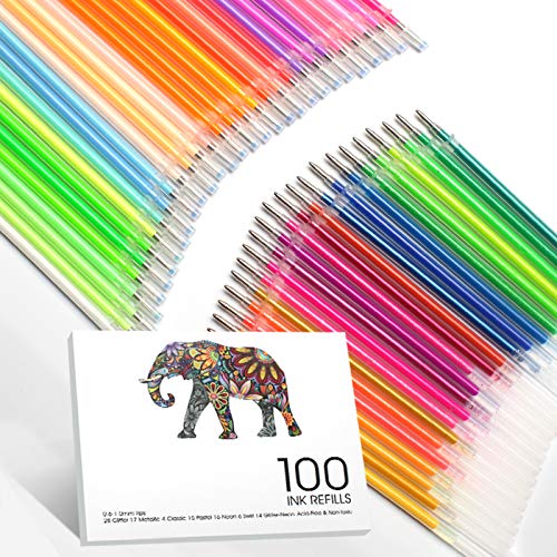 ZSCM 100 Colors Gel Pen Ink Refills, Glitter Neon Gel Ink Pens Refills Replace Cartridges for Glitter Gel Pens Set,for Kids Drawing Adult Coloring - WoodArtSupply