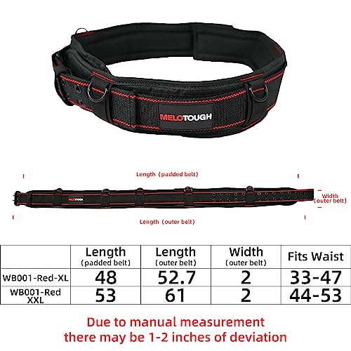 MELOTOUGH Padded Tool Belt with D ring for men construction Strong Durable Double Metal Roller Buckle,adjustable waist 33'-47 'thick confortable foam - WoodArtSupply