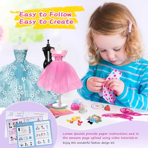 YEETIN Fashion Designer Kits for Girls Ages 6+, 600+Pcs Kids Sewing Kits, Arts & Crafts Girls' Fashion Set, Doll Clothes Making, Learn to Sew Gifts YEETIN