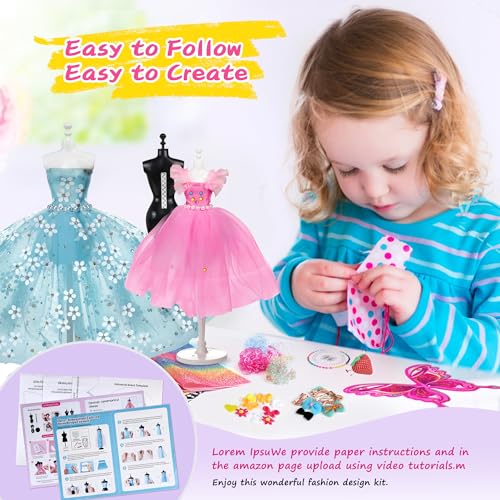 YEETIN Fashion Designer Kits for Girls Ages 6+, 600+Pcs Kids Sewing Kits, Arts & Crafts Girls' Fashion Set, Doll Clothes Making, Learn to Sew Gifts - WoodArtSupply