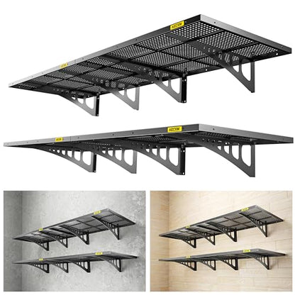 Aecxm 2pack-2x6ft Garage Shelving Garage Storage Wall Garage Shelves Garage Storage Wall Mounted Shelves Heavy Duty Sturdy Wall Shelves (Black)