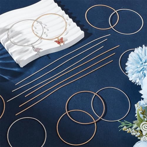 OLYCRAFT 60Pcs 2 Colors Unfinished Guitar String Bracelets 1.7mm Wide Coil Bracelets Stretch Bracelets Gold Silver Metal Bracelets Spring Jewelry OLYCRAFT