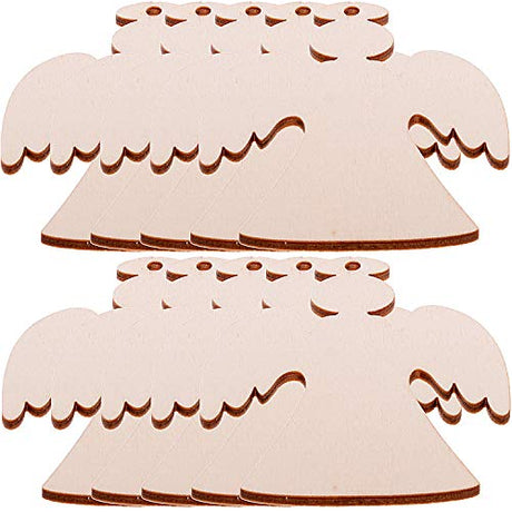 Pack of 50 Wooden Crafts to Paint 3 inch Christmas Tree Hanging Ornaments Unfinished Wood Cutouts Christmas Decoration DIY Crafts (Wooden Angel malyunin