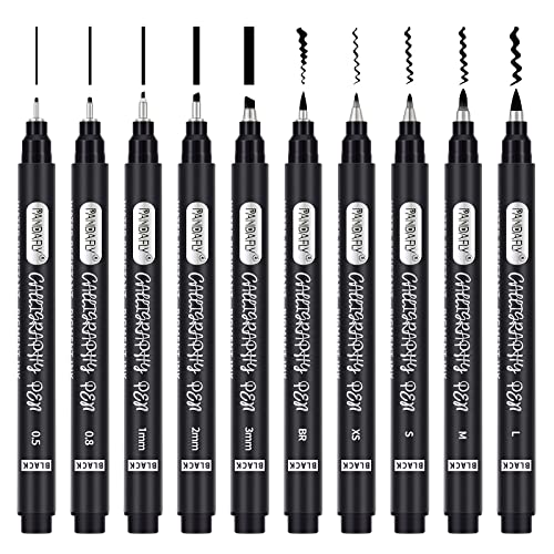 PANDAFLY Calligraphy Pens, 10 Size Calligraphy Pens for Writing, Hand Lettering, Art Drawing, Sketching, Scrapbooking, Journaling, Calligraphy Brush PANDAFLY