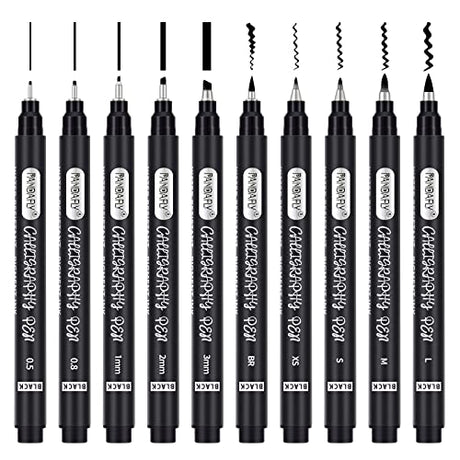 PANDAFLY Calligraphy Pens, 10 Size Calligraphy Pens for Writing, Hand Lettering, Art Drawing, Sketching, Scrapbooking, Journaling, Calligraphy Brush PANDAFLY