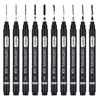 PANDAFLY Calligraphy Pens, 10 Size Calligraphy Pens for Writing, Hand Lettering, Art Drawing, Sketching, Scrapbooking, Journaling, Calligraphy Brush