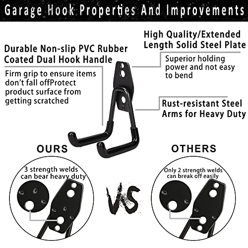 KOFANI Garage Hooks, 16 Pack Steel Heavy Duty Garage Storage Hooks with Anti-Slip Coating, Utility Garage Wall Mount Hooks for Hanging Bike, Ladder