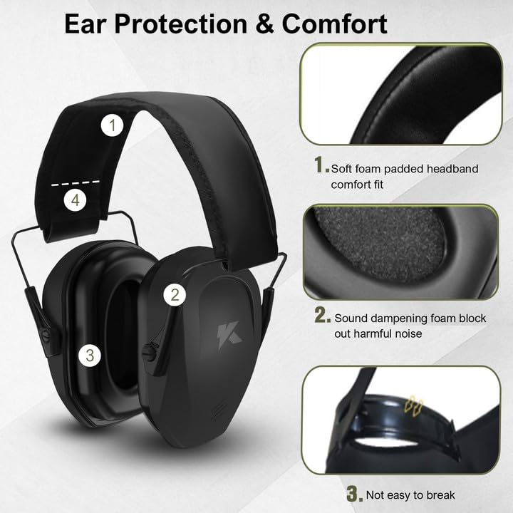 ucho NRR 34 dB Noise Reduction Ear Muffs, Hearing Protection Safety Earmuffs Professional Noise Cancelling Earmuffs for Construction Work Shooting - WoodArtSupply