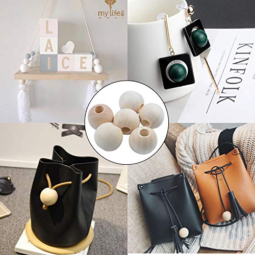 Jdesun 25 Pieces Wooden Beads, Natural Round Wood Loose Beads Wood Spacer 30mm x Diameter 3/8" Hole Jdesun