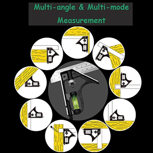 300mm (12") Combination Square Ruler, 1PC Adjustable Engineers Combination Try Square Set, Right Angle Ruler, Stainless Steel Finished Ruler, for Diyeeni