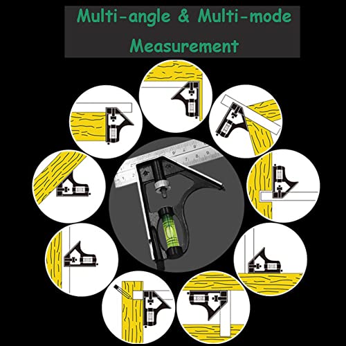 300mm (12") Combination Square Ruler, 1PC Adjustable Engineers Combination Try Square Set, Right Angle Ruler, Stainless Steel Finished Ruler, for - WoodArtSupply