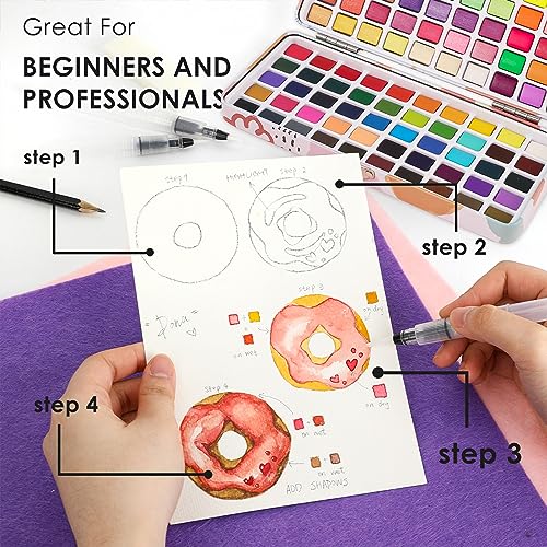 Grabie Watercolor Paint Set, 100 Colors Painting with Water Brush Pens and Drawing Pencil, Great for Kids and Adults, Art Supplies, Perfect Starter Grabie