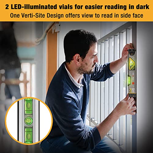 PREXISO 2-in-1 Laser Level 12IN Spirit Level with Light, 100Ft Alignment Point & 30Ft Leveling Line, Magnetic Laser Leveler Tool for Construction Prexiso