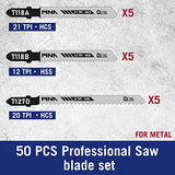MNA Multi-Purpose Jig-Saw Blades, 50 Pieces, Assorted Jig Saw Kit Value Pack for Wood, Plastic and Metal Cutting with Carry Case MNA