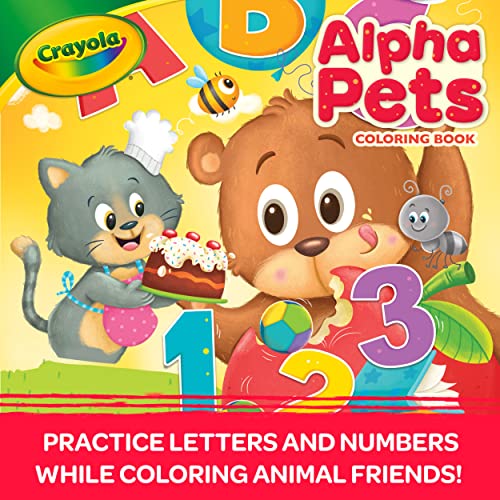 Crayola Alpha Pets Coloring Pages and Stickers, Number & Alphabet Coloring Book, Gift for Kids, 96 Pages - WoodArtSupply