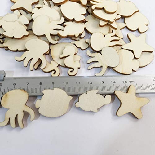 PRETYZOOM 50pcs Pieces Fish Wood Cutouts Blank Wooden Animals Wood Octopus Unfinished Animal Wood Crafts Craft Wood sea Animal Wood Cutouts Ocean - WoodArtSupply