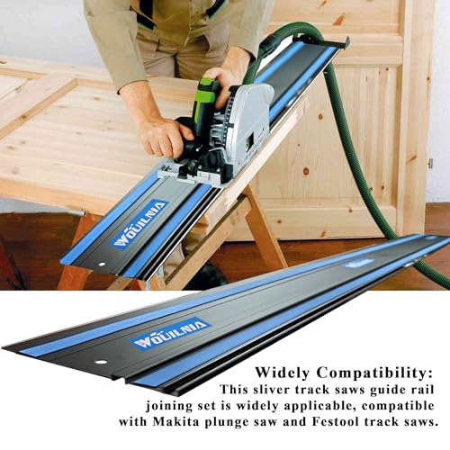 110" Plunge Track Saws Guide Rail for Makita Festool, Includes 2 PCS 55" Aluminum Extruded Guided Rails and 2 Guide Rail Connectors for Woodworking - WoodArtSupply