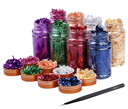 Mingjieus Gold Foil Flakes for Resin 8 Bottles Gilding Flakes Metal Gold Leaf Flakes for Nails,Crafts,Painting Art,Slime Mingjieus