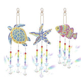 Anseal 3 Pack Diamond Art Suncatcher Wind Chime Kits for Adults Kids, Double Sided Crystal Sea Animals Diamond Painting Hanging Ornament Suncatchers Anseal