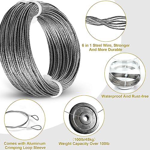 MAPVOLUT 88Pcs Picture Hanging Wire Kit, Christmas Decorations 50 Feet Heavy Duty Wire Picture Hanging for Photo Mirror Frame, up to 110lbs, Included MAPVOLUT