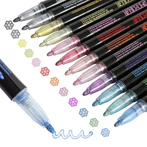 Upanic Super Squiggles Outline Markers-12 Colors Super Squiggles Shimmer Markers,Outline Markers Double Line Pen,Outline Markers Self-Outline Upanic