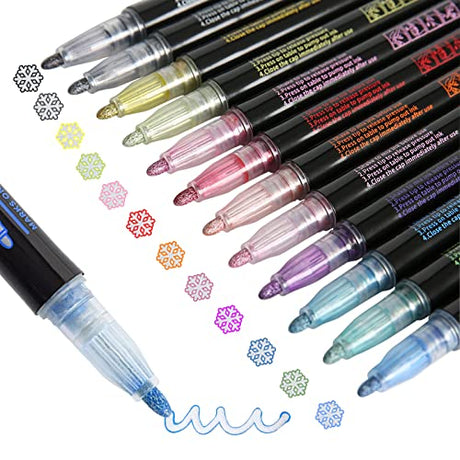 Upanic Super Squiggles Outline Markers-12 Colors Super Squiggles Shimmer Markers,Outline Markers Double Line Pen,Outline Markers Self-Outline Upanic