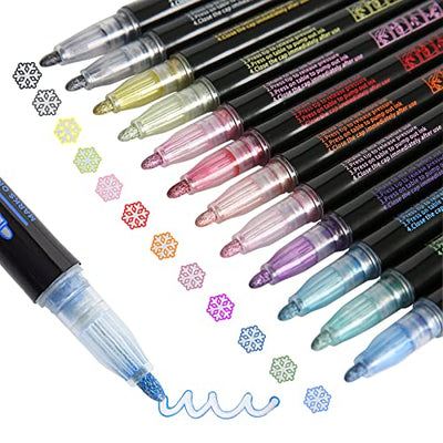 Upanic Super Squiggles Outline Markers-12 Colors Super Squiggles Shimmer Markers,Outline Markers Double Line Pen,Outline Markers Self-Outline