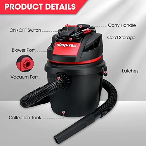 Shop-Vac 2.5 Gallon 2.5 Peak HP Wet/Dry Vacuum, Portable Compact Shop Vacuum with Wall Bracket & Multifunctional Attachments, 5760288 Shop-Vac