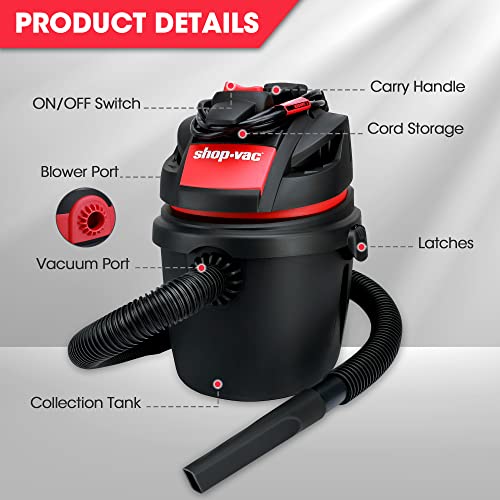 Shop-Vac 2.5 Gallon 2.5 Peak HP Wet/Dry Vacuum, Portable Compact Shop Vacuum with Wall Bracket & Multifunctional Attachments, 5760288