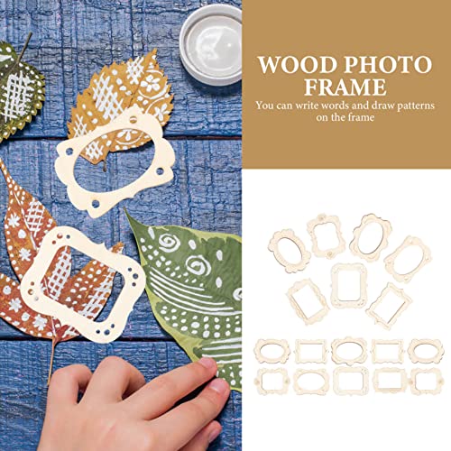 COHEALI 20pcs Undyed Wood Photo Frame Pendants Unfinished Wooden Cutout Shapes Pieces Necklace Earrings Charms Ornament for Jewelry Making DIY Craft