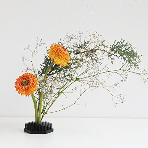 Wazakura Japanese Black Hexagon Ikebana Kenzan Flower Holder 2.6 in (68 mm), Made in Japan Floral Arranging Pin Frog Tool - WoodArtSupply