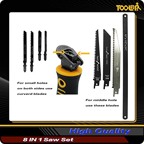 TOOLAN: 8-In-1 Multi Blades Hand Saw, Drywall Cutter Saw. Hacksaw. Long Blade Hand Saw For Cutting Drywall, Sheetrock, Wood, Metel, Plastic, Plywood. TOOLAN